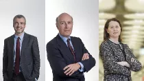 De izquierda a derecha, Maurici Lucena, consejero delegado de Aena, Javier Marn nuevo vicepresidente ejecutivo de AENA, Elena Mayoral, nueva directora general de Aeropuertos.