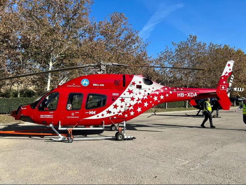 Todas las grandes empresas de helicópteros están presentes en la feria, en IFEMA podemos ver un Bell 429 “Global Ranger” de Swiss Helicopter.