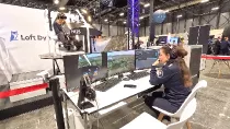 Simulador de realidad virtual VR Robinson R22 de Loft Dynamics. Foto: Diego Gmez