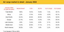 Mercado de carga area en detalle  enero 2024. Fuente: IATA