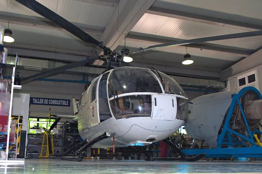 Helicóptero BO.105. Foto: Aviation Group Helicóptero BO.105 en las instalaciones de Aviatión Group en Fuenlabrada. Foto: Aviation Group