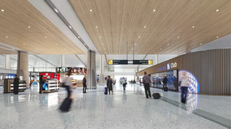 Representacin del vestbulo de la futura terminal Concourse E del aeropuerto  Washington Dulles.  Foto: United Airlines