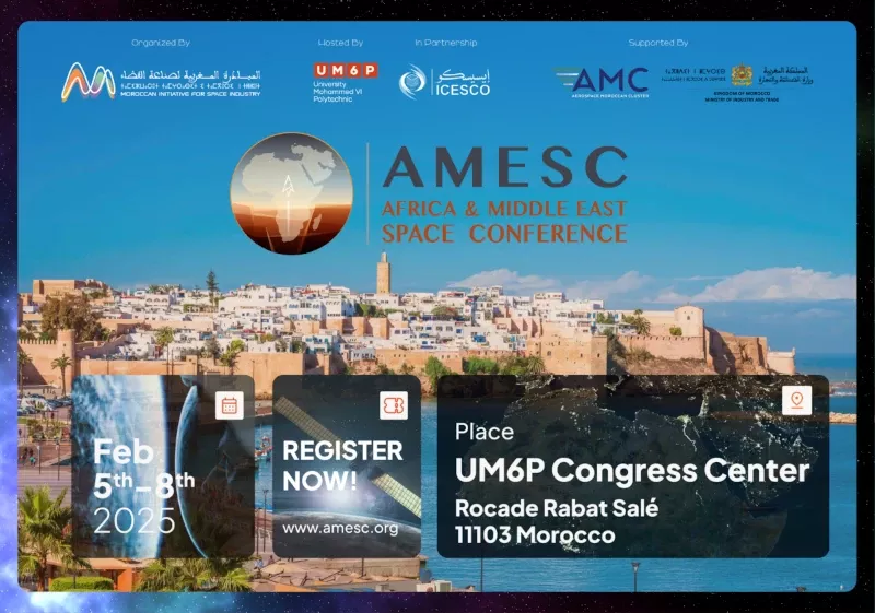Cartel la primera Conferencia Espacial frica-Medio Oriente (AMESC 2025)