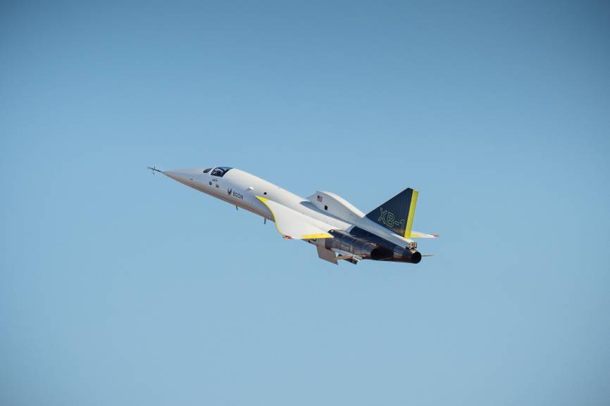 XB-1 con el que Boom Supersonic voló sin estruendo sónico a Mach 1.12. Boom Supersoni
