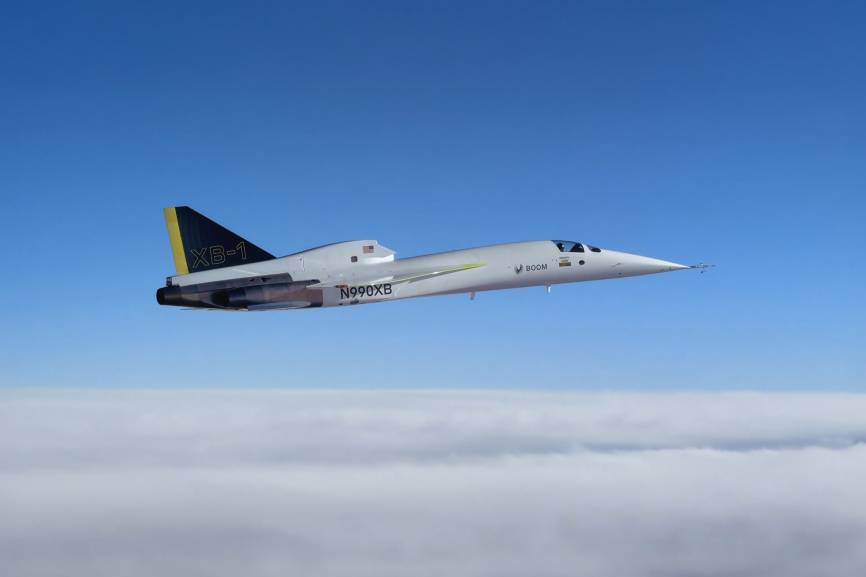 XB-1 con el que Boom Supersonic voló sin estruendo sónico a Mach 1.12. Boom Supersoni