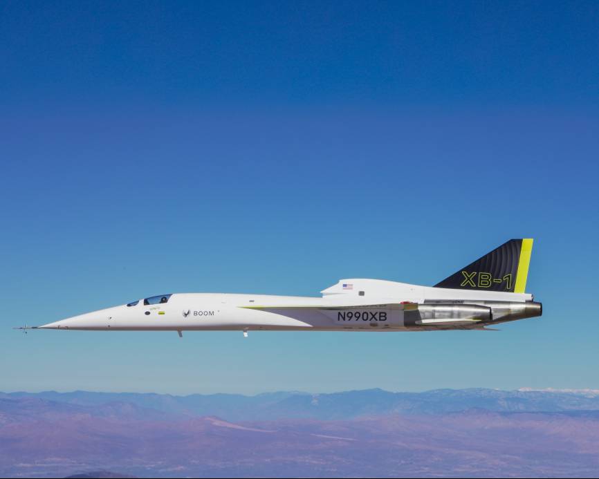 XB-1 con el que Boom Supersonic voló sin estruendo sónico a Mach 1.12. Boom Supersoni