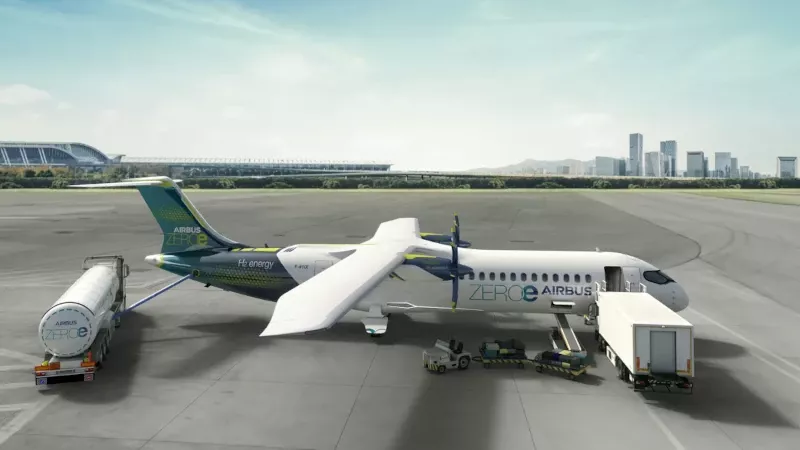 Concepto turbohlice del avin ZEROe de pasajeros hbrido propulsado con hidrgeno. Foto: Airbus